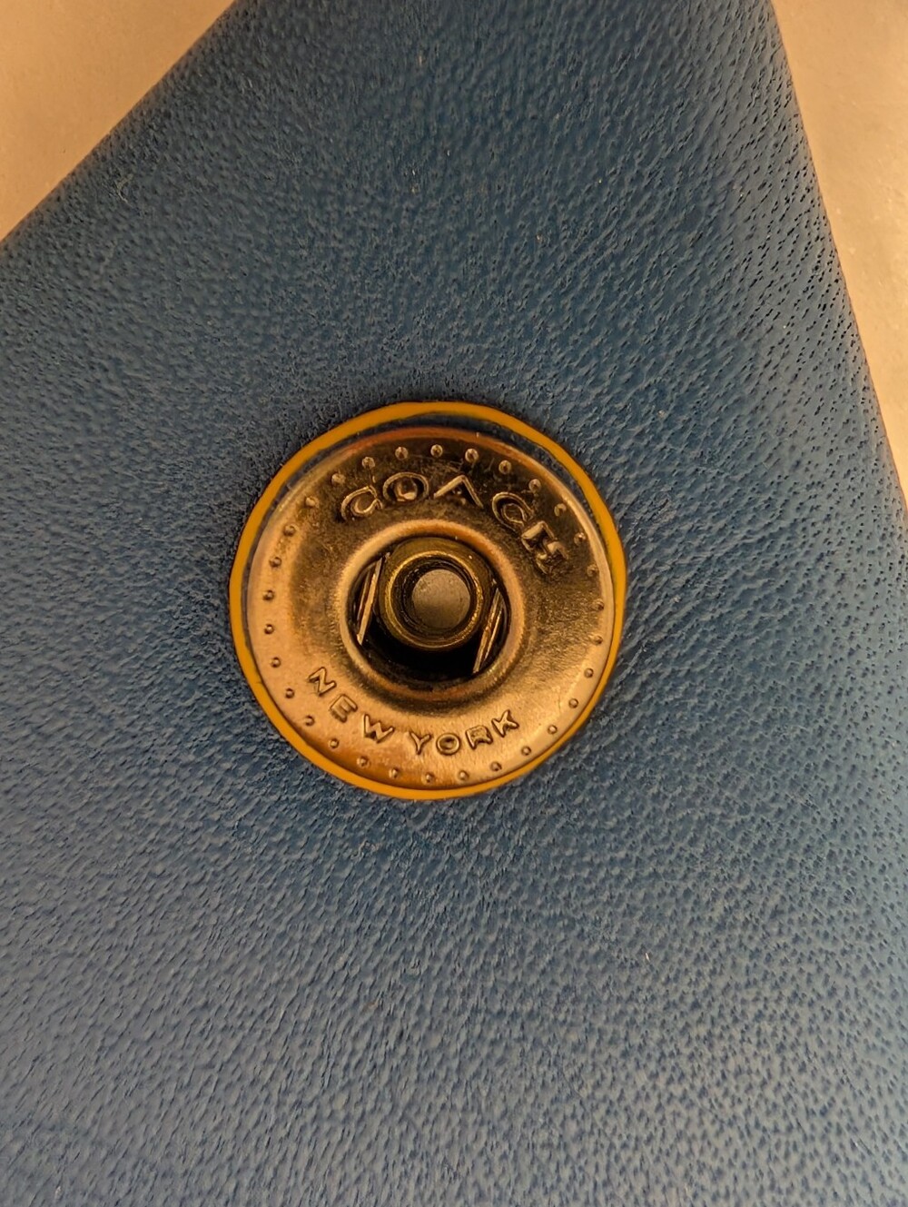 Coach Blue Leather Coin Pouch with Yellow Accent - Picture 4 of 6